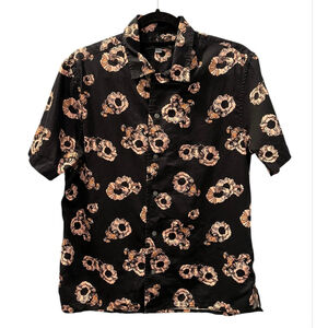 John Varvatos Danny Floral Short Sleeve Button Down Shirt Size Medium Black